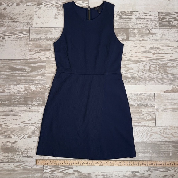 J.Crew Navy Sleeveless Textured A-Line Dress Size 6 – Exposed Zipper, Cotton - Picture 12 of 13